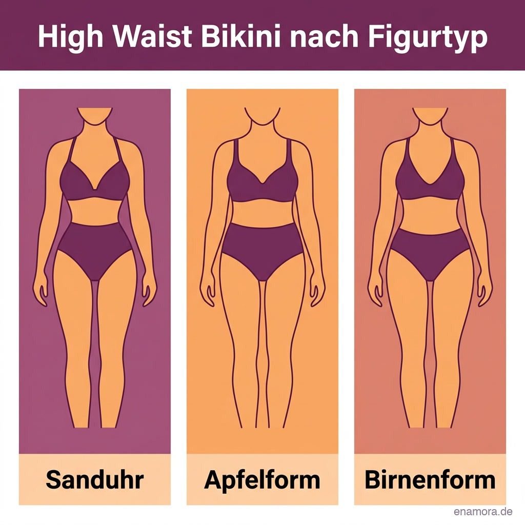 Infografik: High-Waist-Bikini passend zum Figurtyp Sanduhr, Apfelform und Birnenform