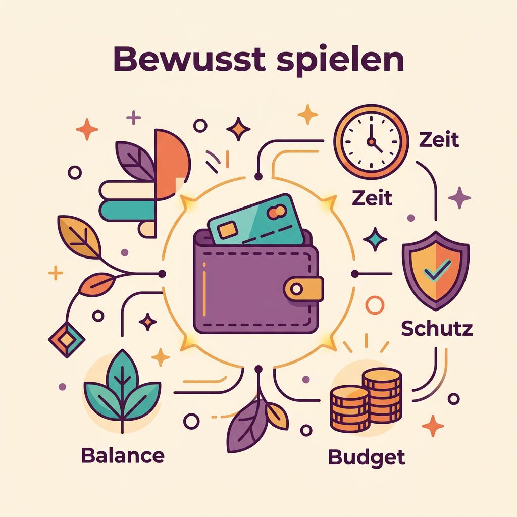 Infografik: Bewusst spielen mit Budget, Zeit, Schutz und Balance